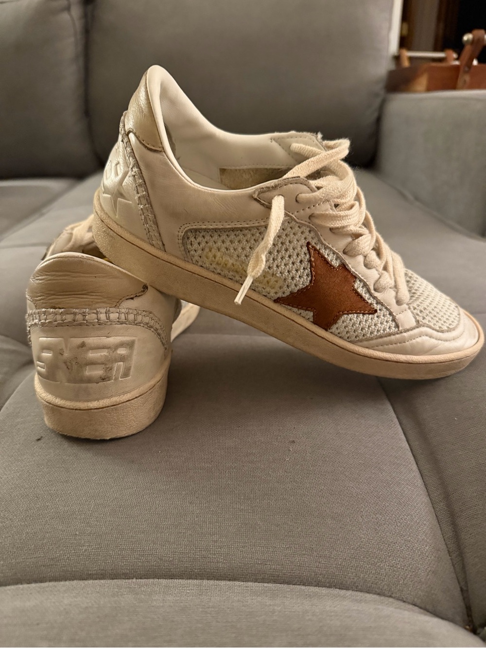 Golden Goose Cream Mesh Sneakers with Brown Star
